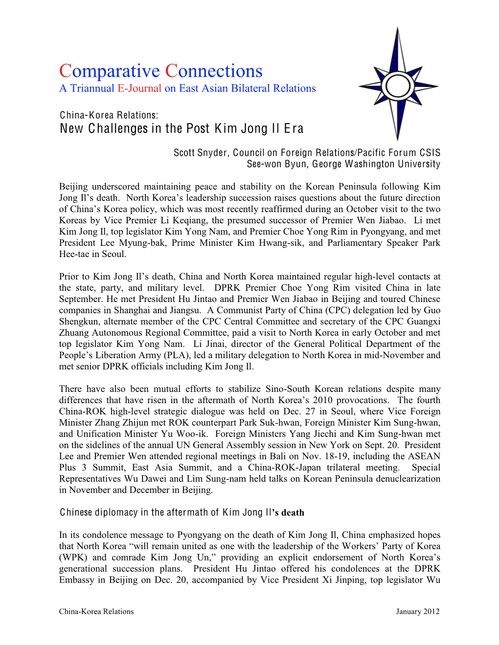 Comparative Connections a Triannual E-Journal on East Asian Bilateral Relations