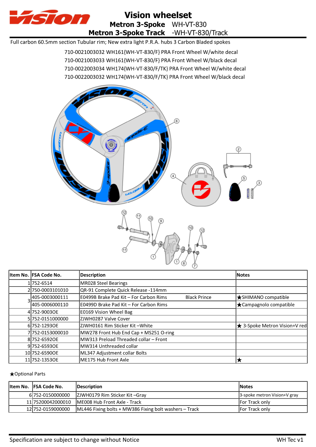 Wheelset Servicable Parts for Metron 3-Spoke 20161124