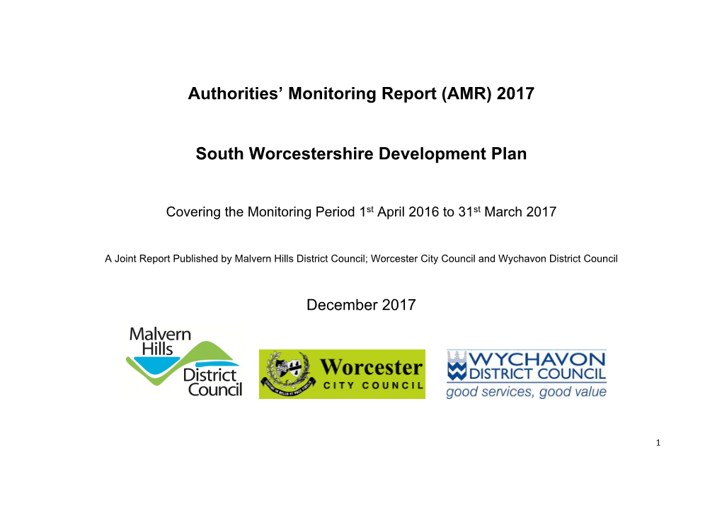 Authorities' Monitoring Report (AMR) 2017 South Worcestershire Development Plan