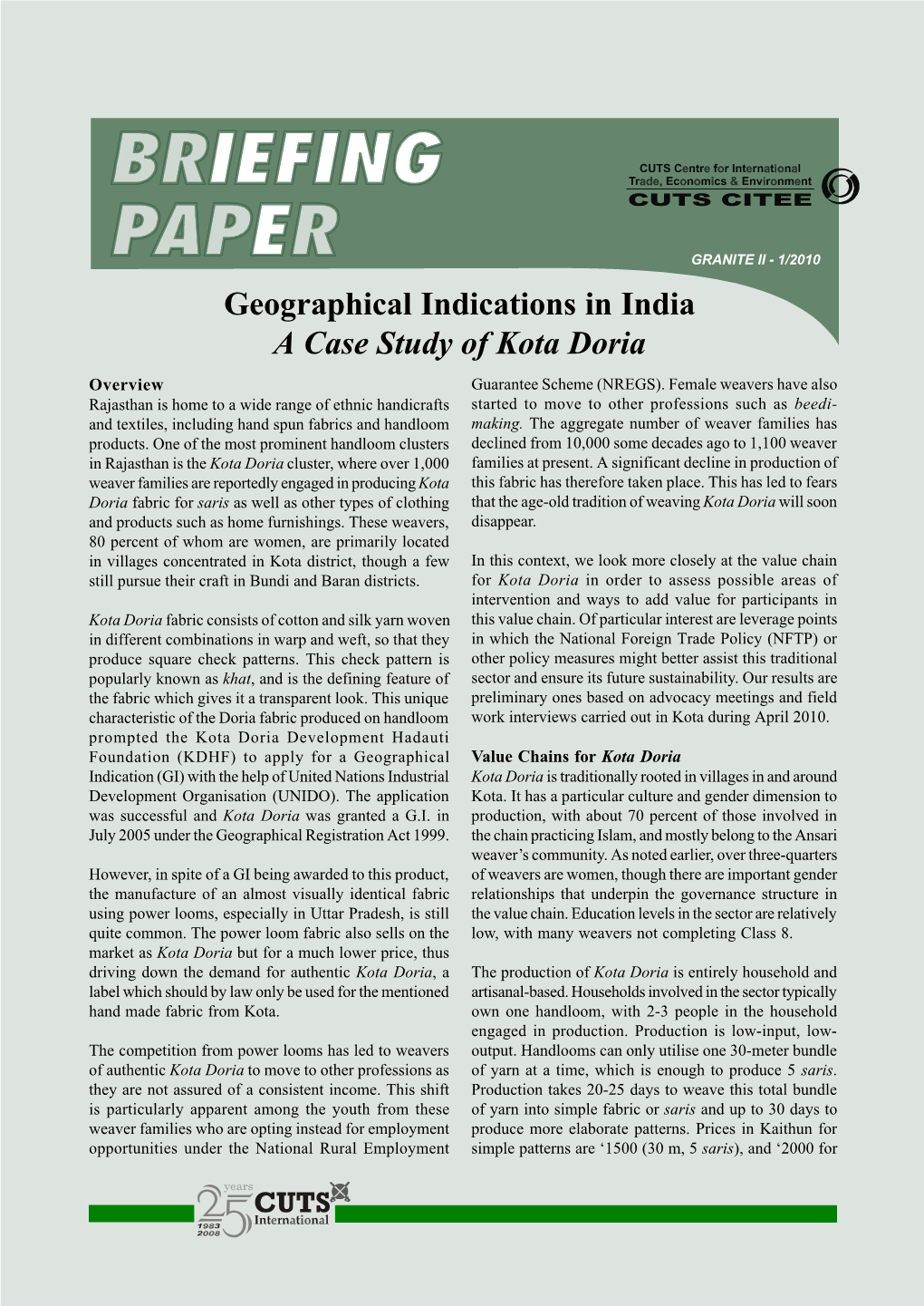 Geographical Indications in India: a Case Study of Kota Doria