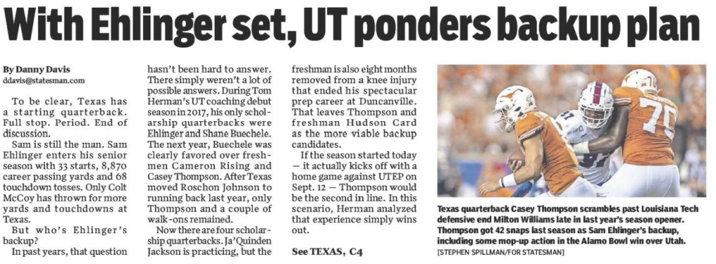 With Ehlinger Set, UT Ponders Backup Plan