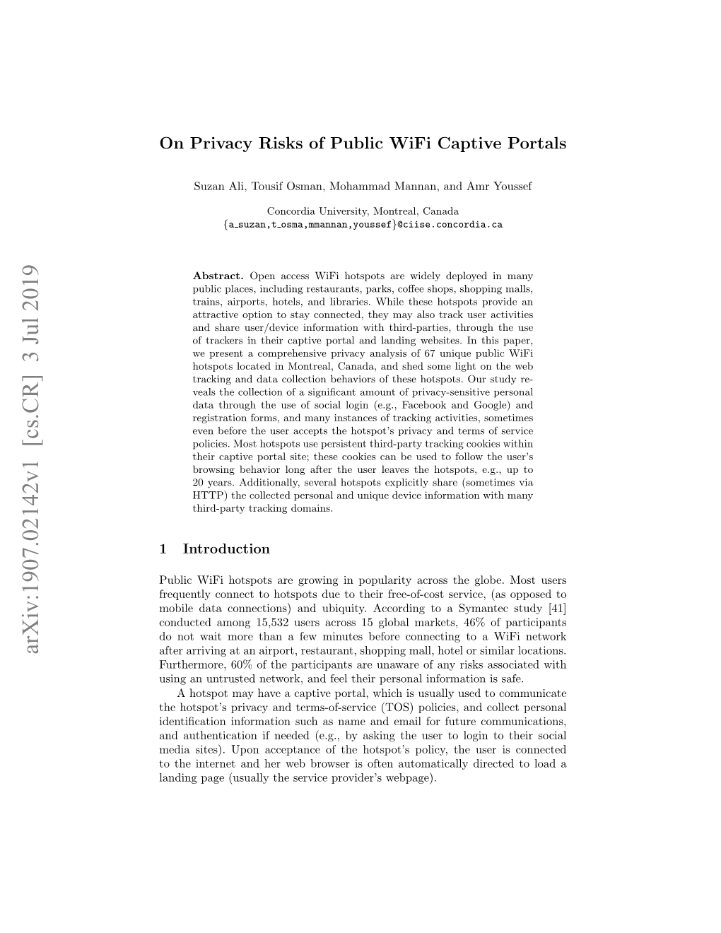 Arxiv:1907.02142V1 [Cs.CR] 3 Jul 2019 After Arriving at an Airport, Restaurant, Shopping Mall, Hotel Or Similar Locations