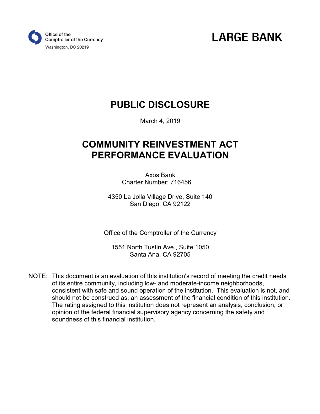 CRA Evaluation Charter No. 716456