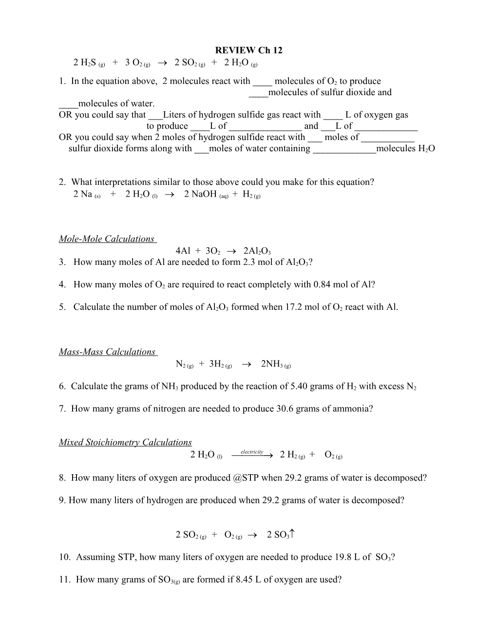 1. in the Equation Above, 2 Molecules React with ____ Molecules of O2 to Produce