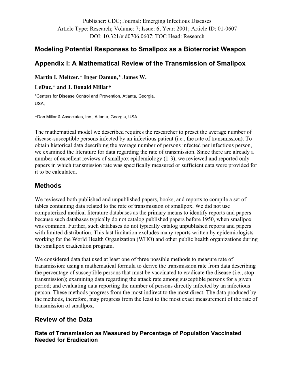 A Mathematical Review of the Transmission of Smallpox