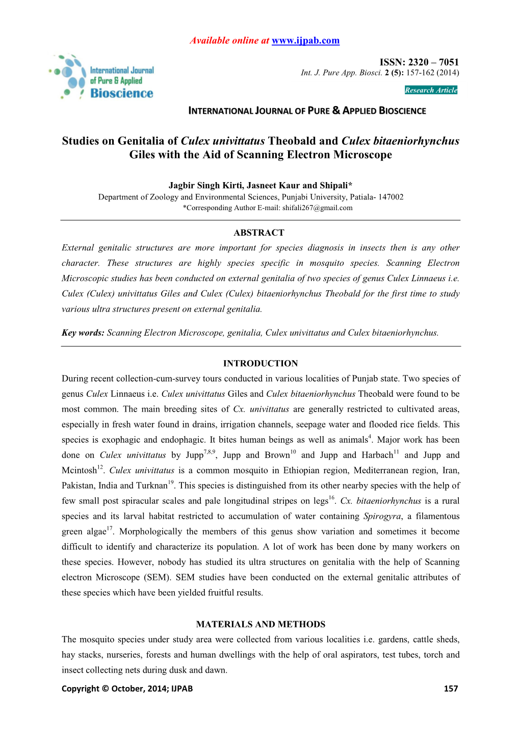 Studies on Genitalia of Culex Univittatus Theobald and Culex Bitaeniorhynchus Giles with the Aid of Scanning Electron Microscope