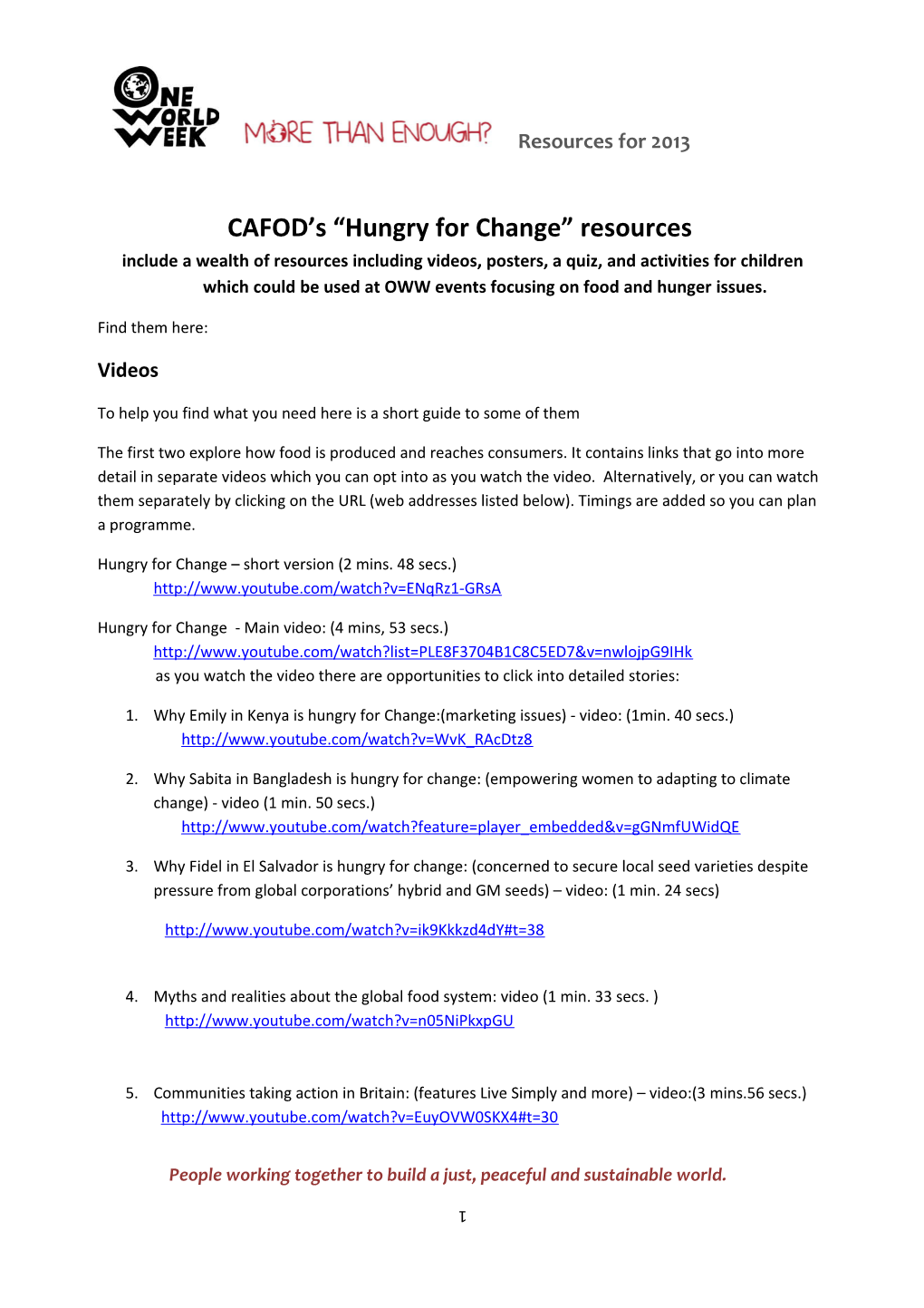 CAFOD S Hungry for Change Resources