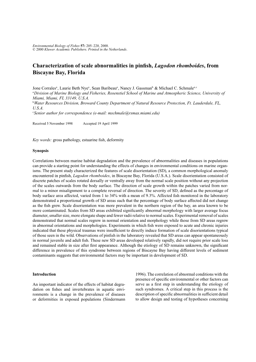 Characterization of Scale Abnormalities in Pinfish