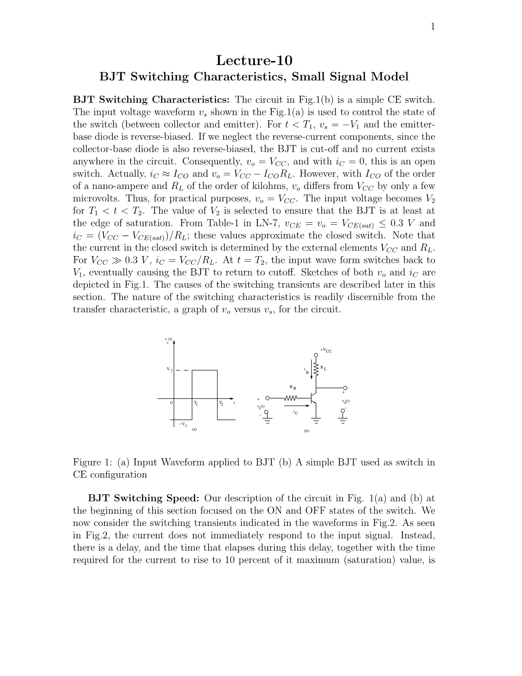 BJT Switching Characteristics, Small Signal Model