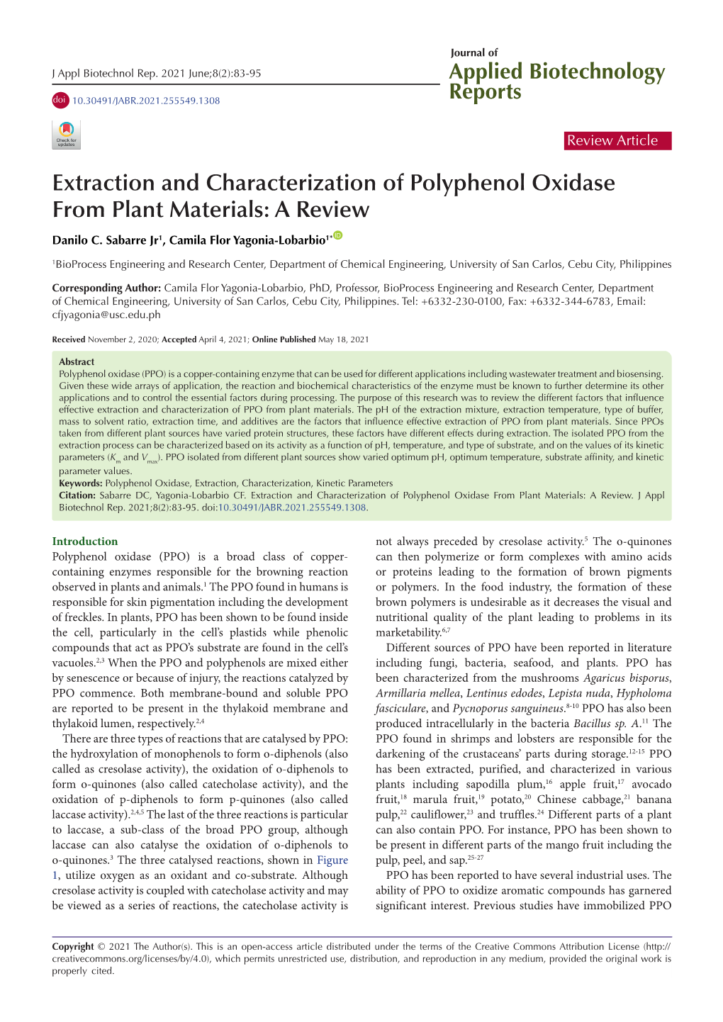 Extraction and Characterization of Polyphenol Oxidase from Plant Materials: a Review