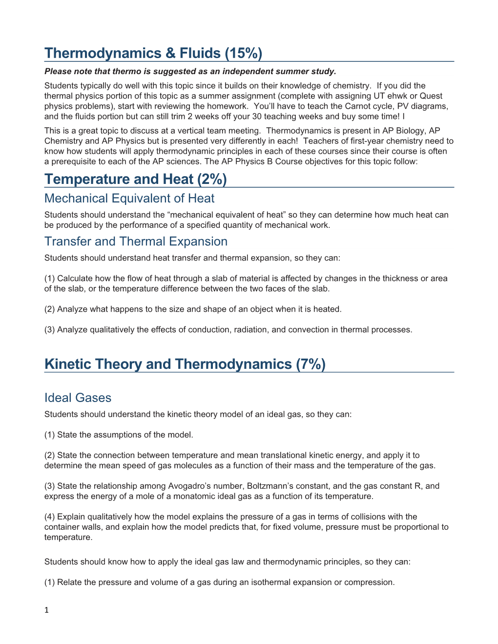 Please Note That Thermo Is Suggested As an Independent Summer Study