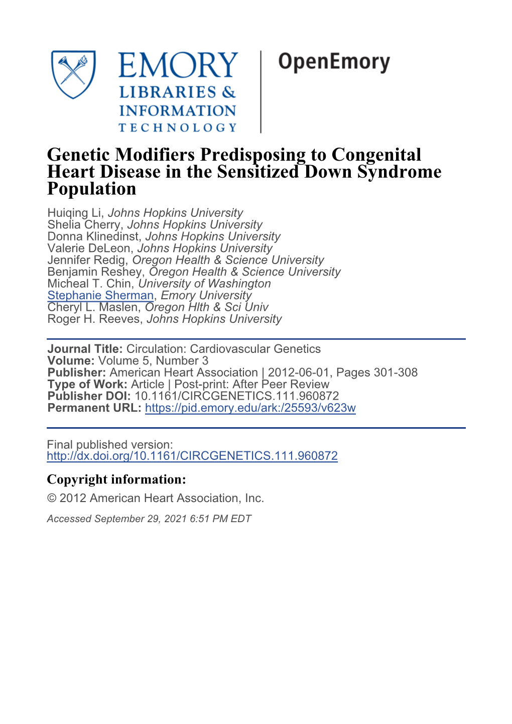 Genetic Modifiers Predisposing to Congenital