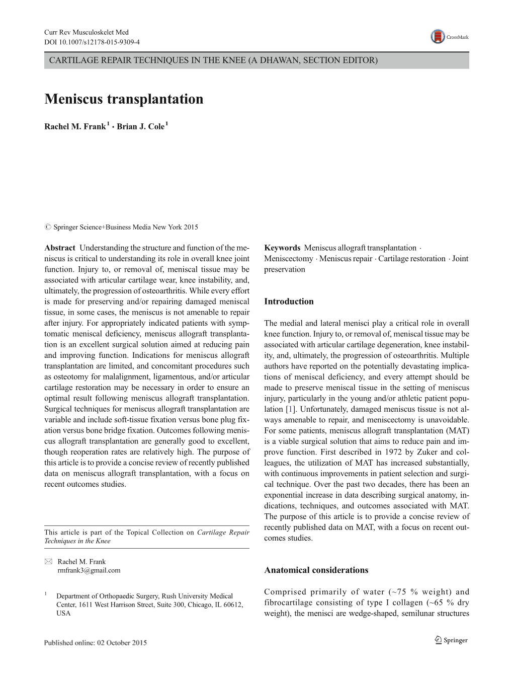 Meniscus Transplantation