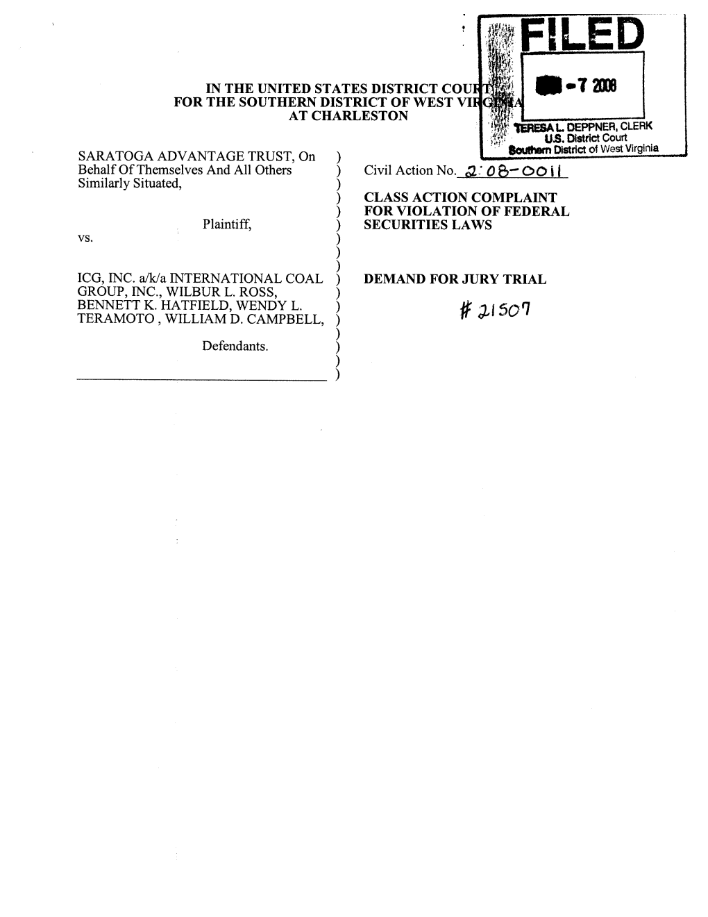 Saratoga Advantage Trust, Et Al. V. International Coal Group, Inc., Et Al