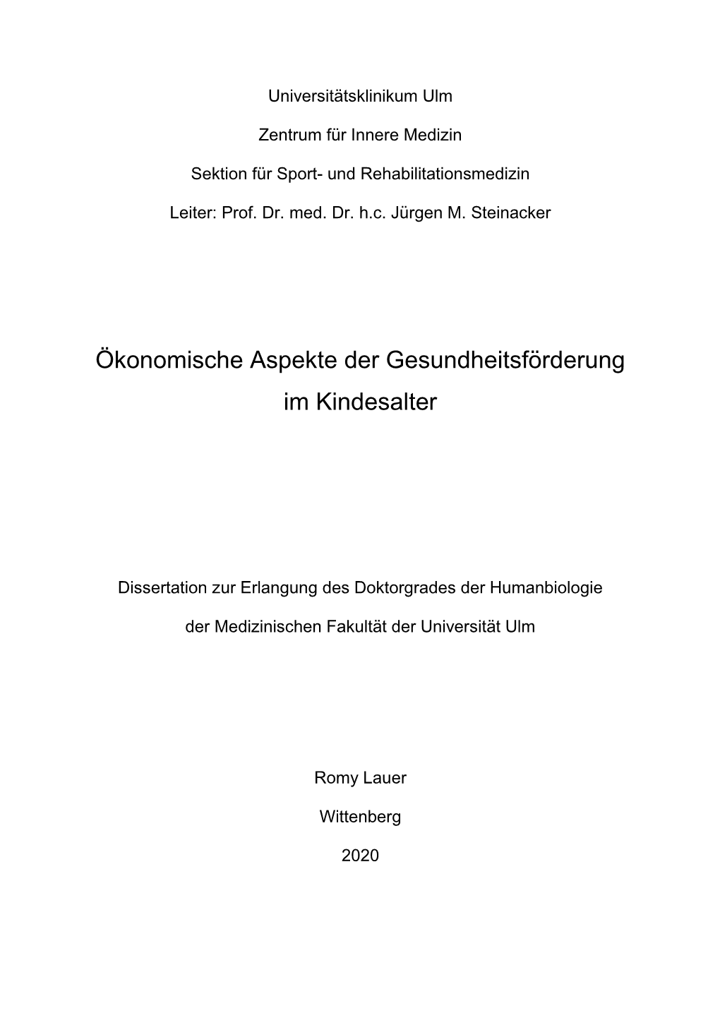 Ökonomische Aspekte Der Gesundheitsförderung Im Kindesalter