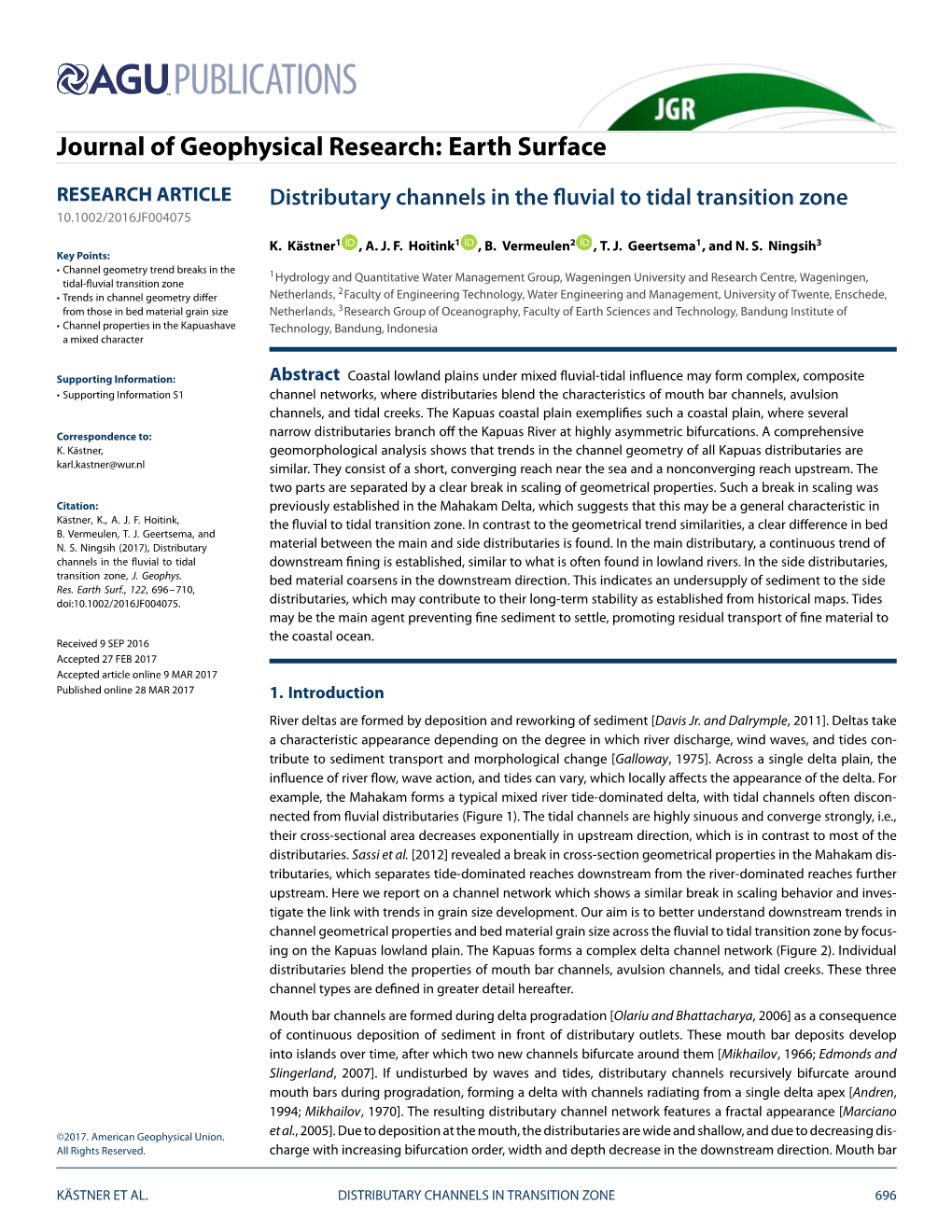 Distributary Channels in the Fluvial to Tidal Transition Zone