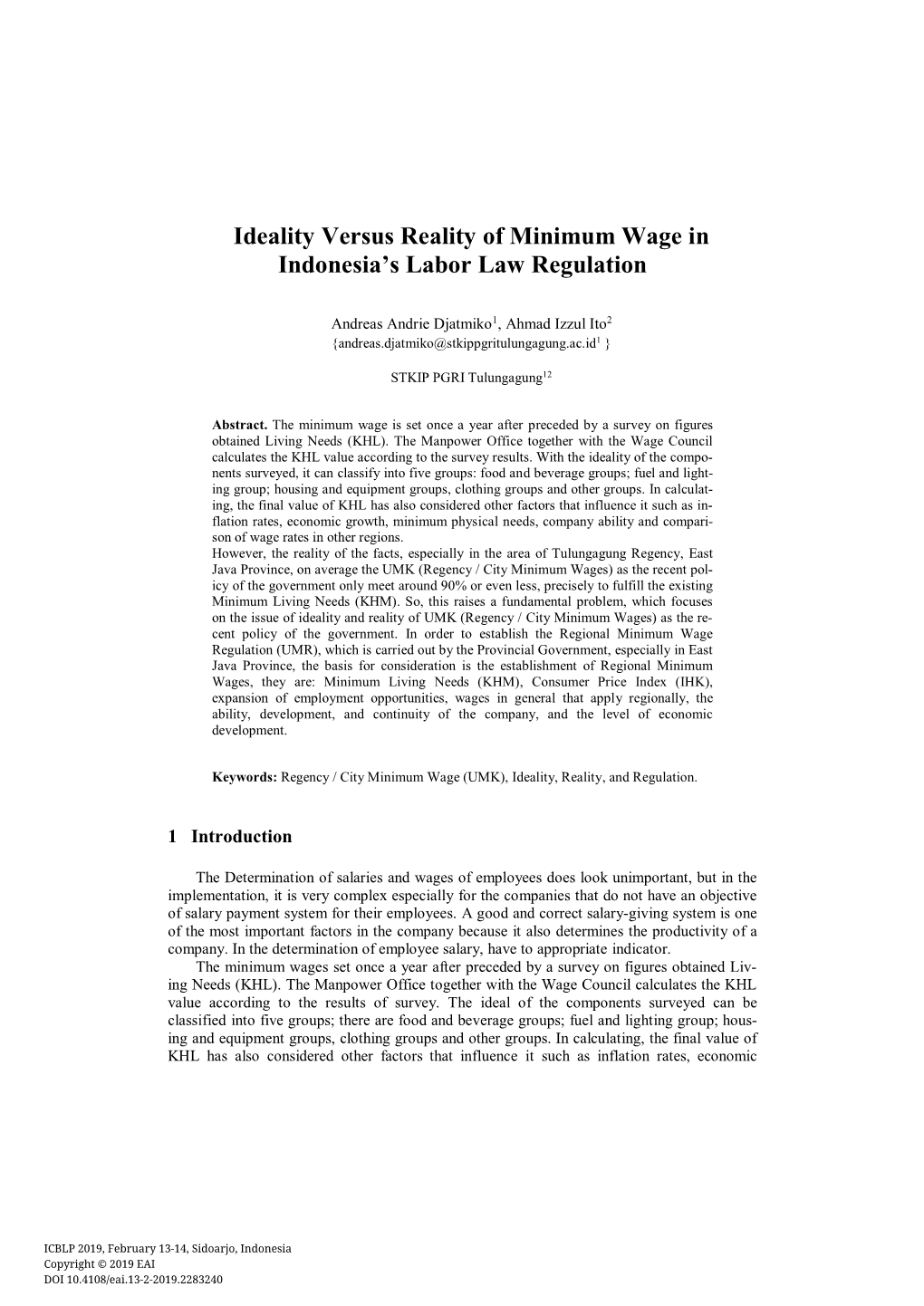 Ideality Versus Reality of Minimum Wage in Indonesia's Labor Law