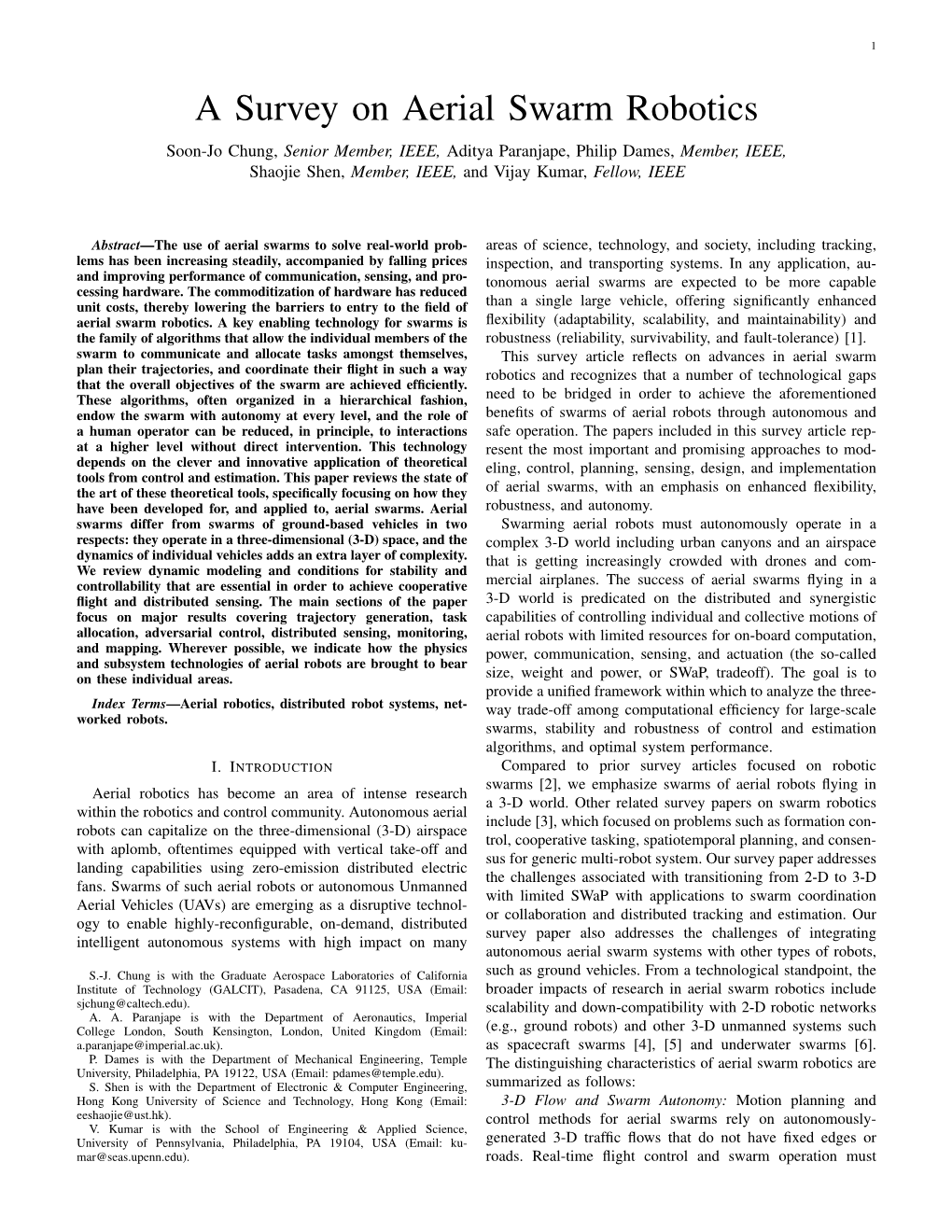 A Survey on Aerial Swarm Robotics