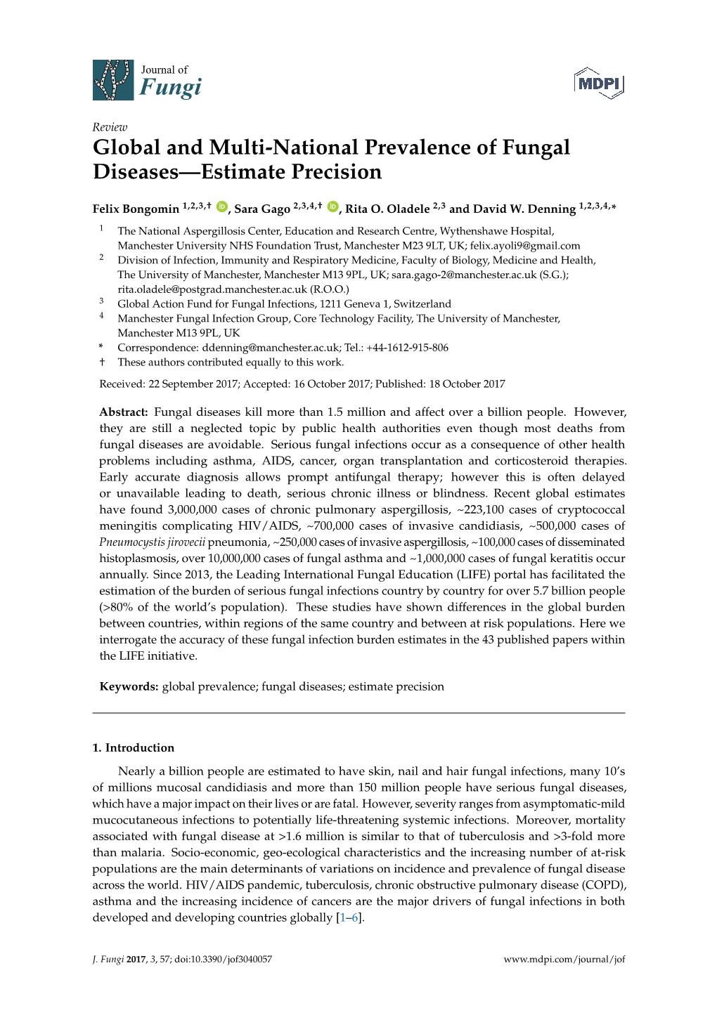 Global and Multi-National Prevalence of Fungal Diseases—Estimate Precision