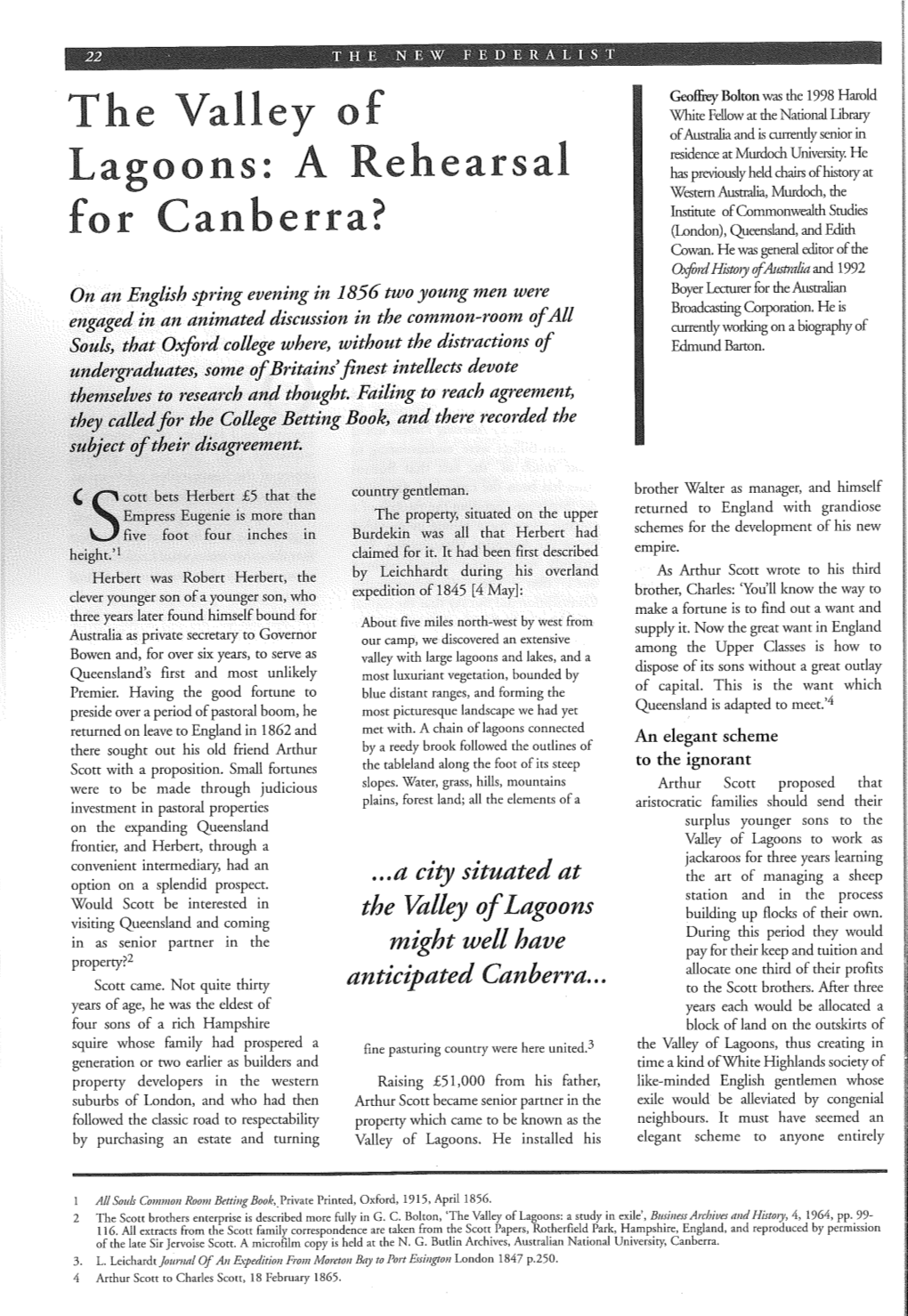 The Valley of for Canberra?