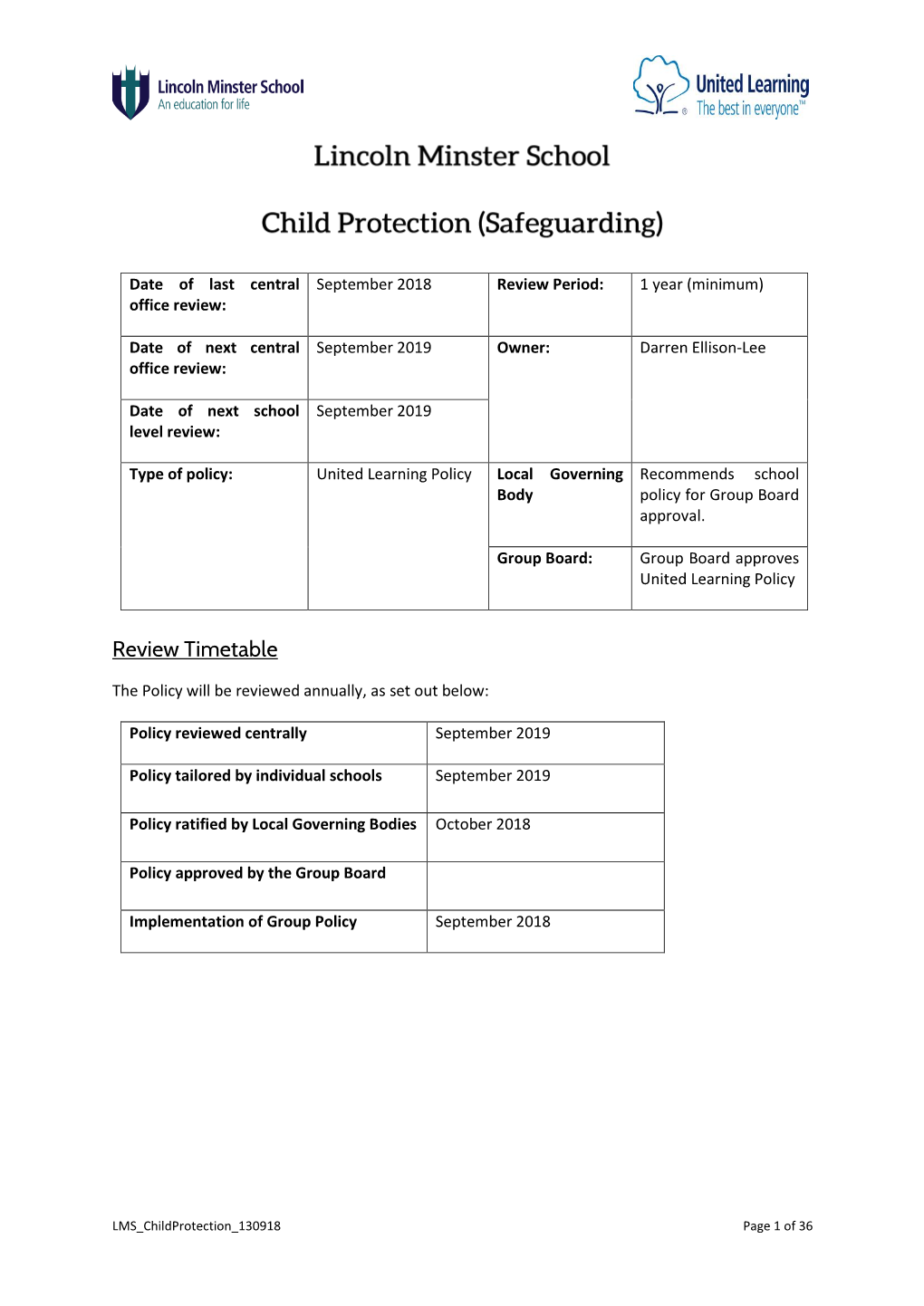 Review Timetable