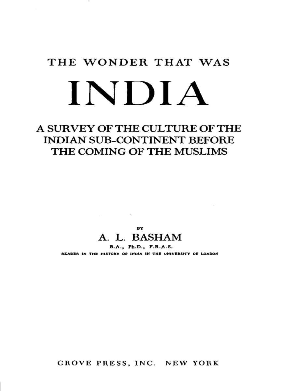 A Survey Ofthe Culture of the Indiansub-Continent