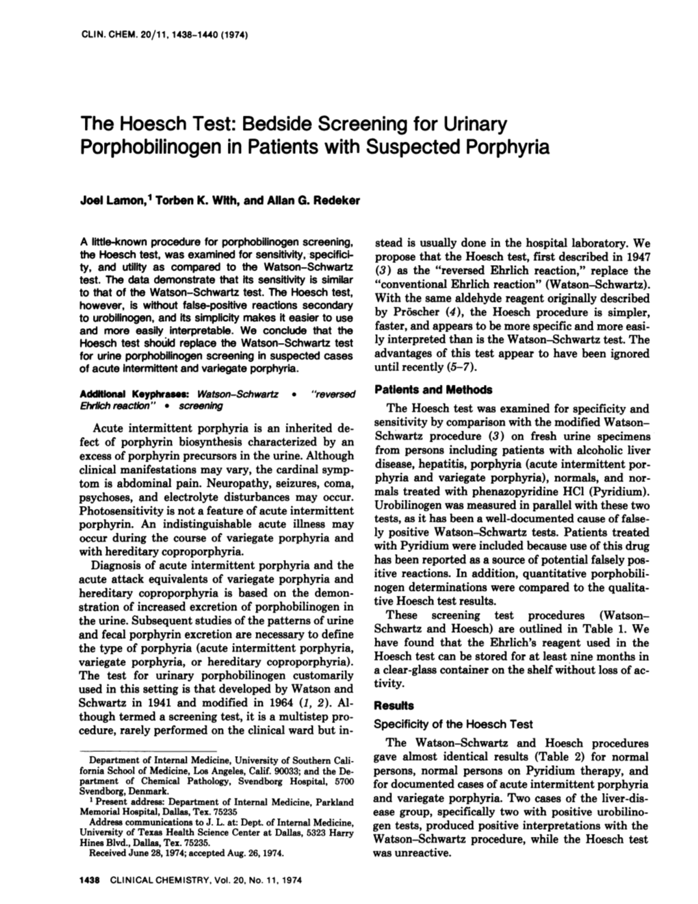 The Hoesch Test: Bedside Screening for Urinary