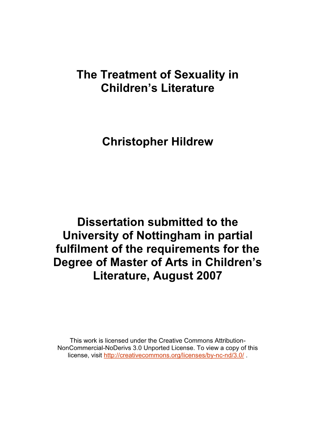 The Treatment of Sexuality in Children's Literature