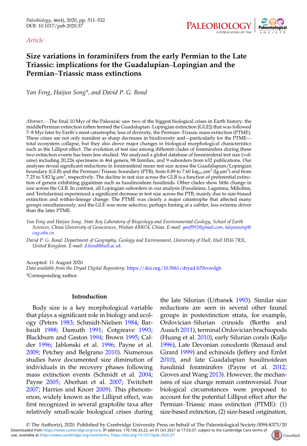 Size Variations in Foraminifers from the Early Permian to the Late Triassic: Implications for the Guadalupian–Lopingian and the Permian–Triassic Mass Extinctions