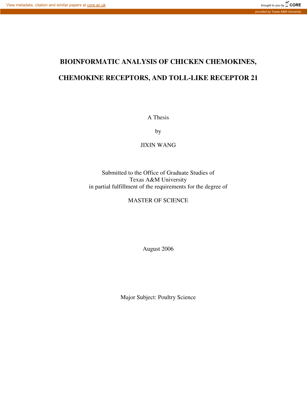 Bioinformatic Analysis of Chicken Chemokines