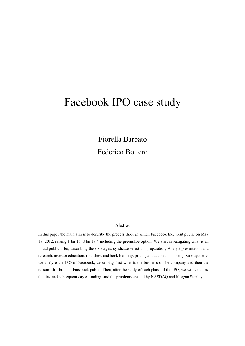 Facebook IPO Case Study