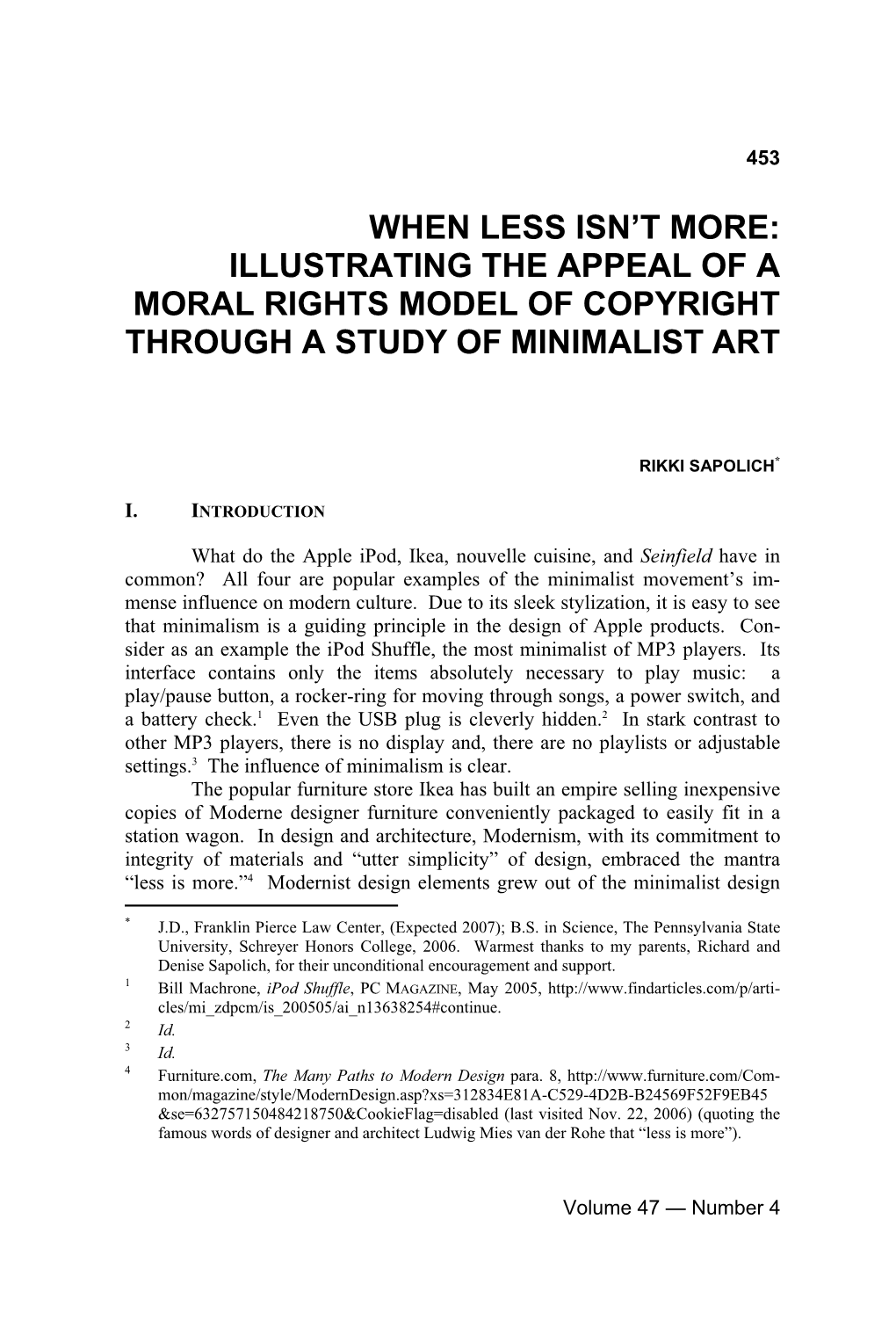 Illustrating the Appeal of a Moral Rights Model of Copyright Through a Study of Minimalist Art