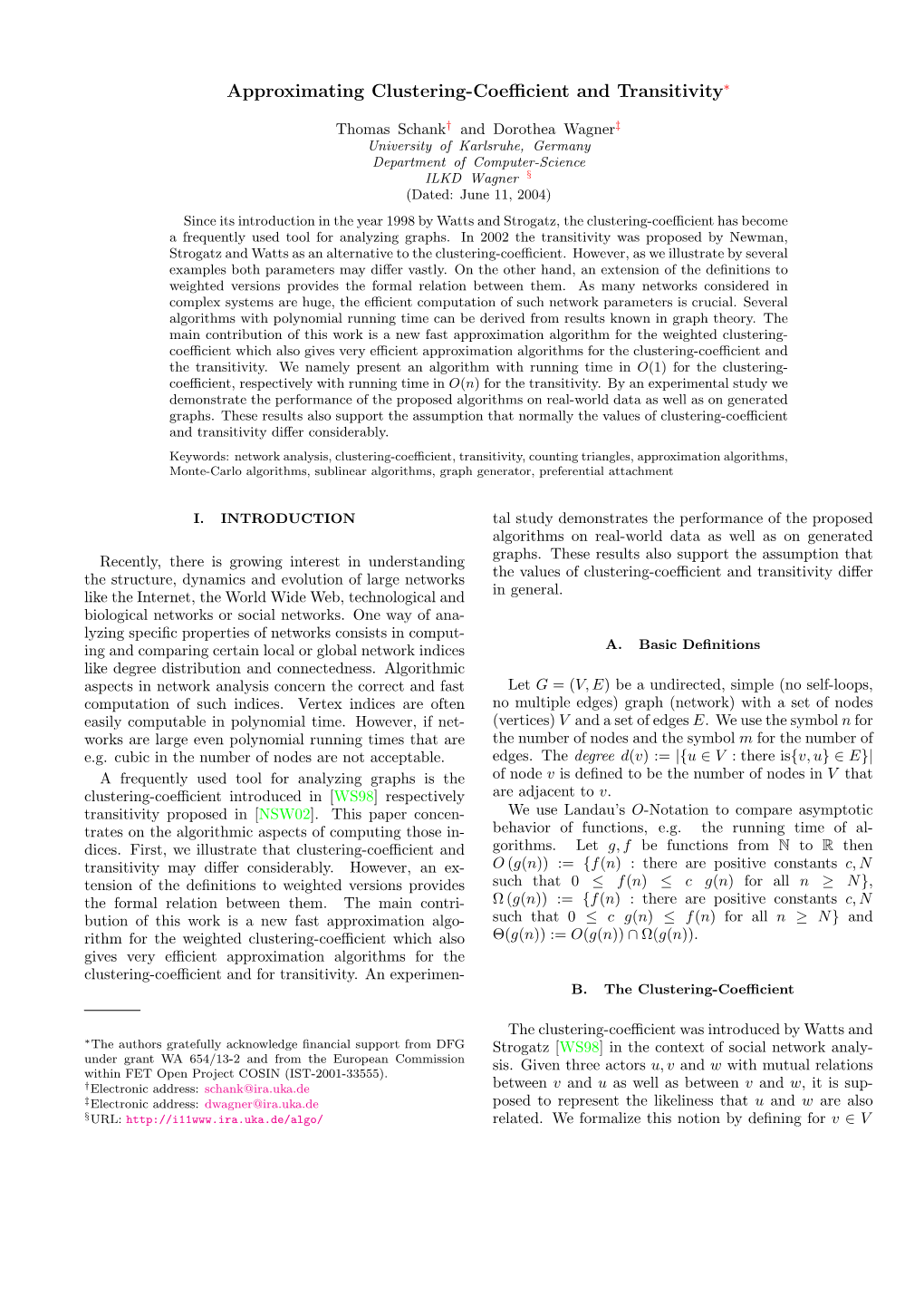 Approximating Clustering-Coefficient and Transitivity∗