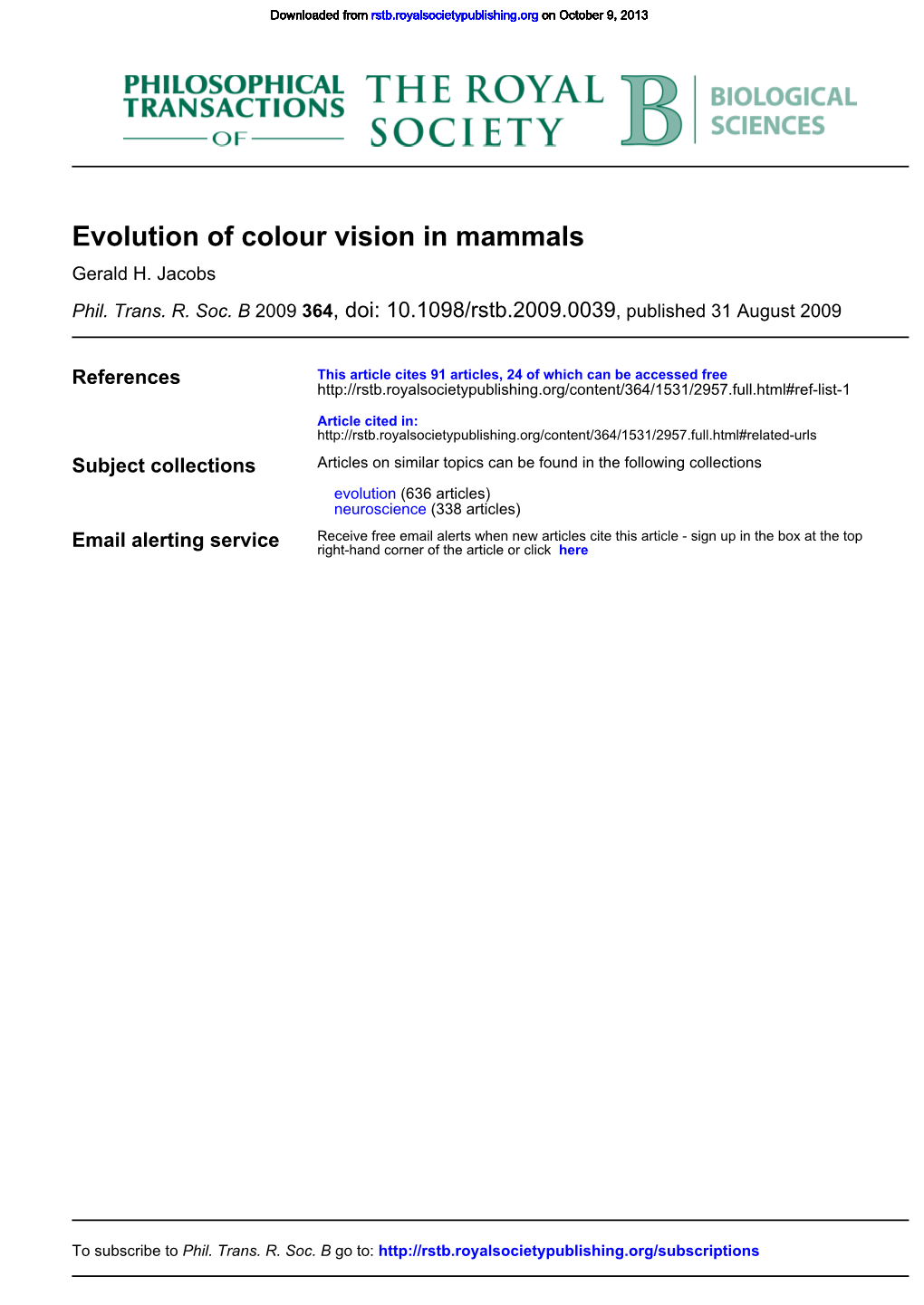 Evolution of Colour Vision in Mammals