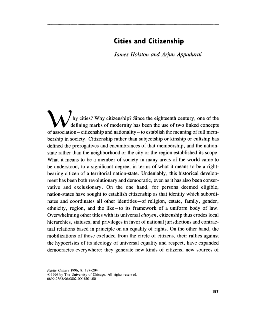 Cities and Citizenship