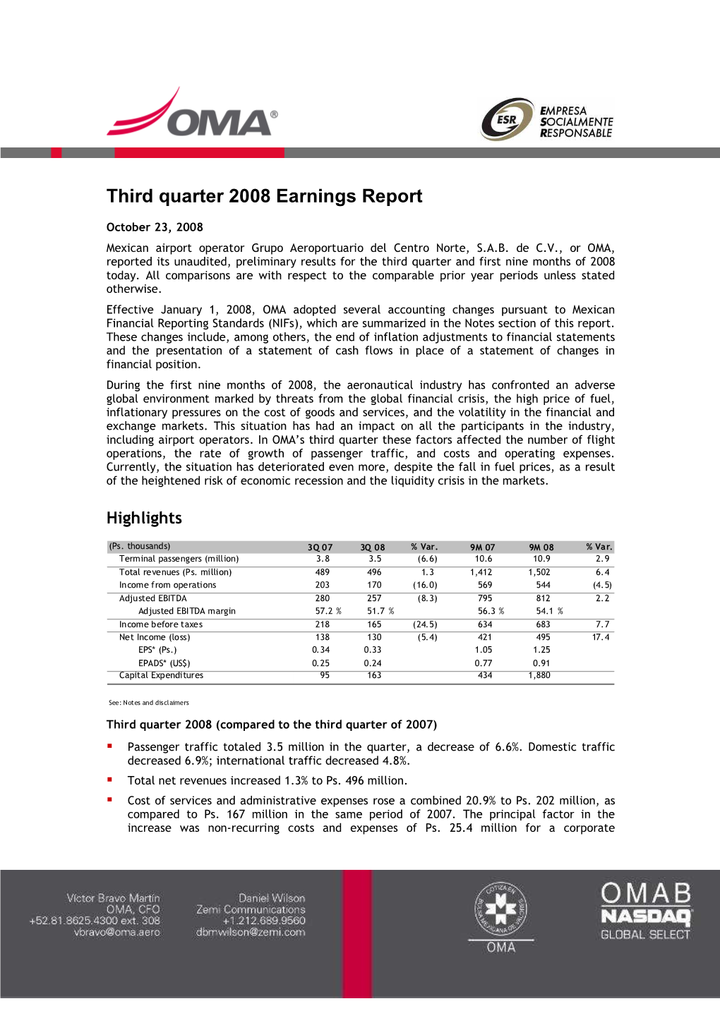 OMA 3Q 2008 Report, FINAL