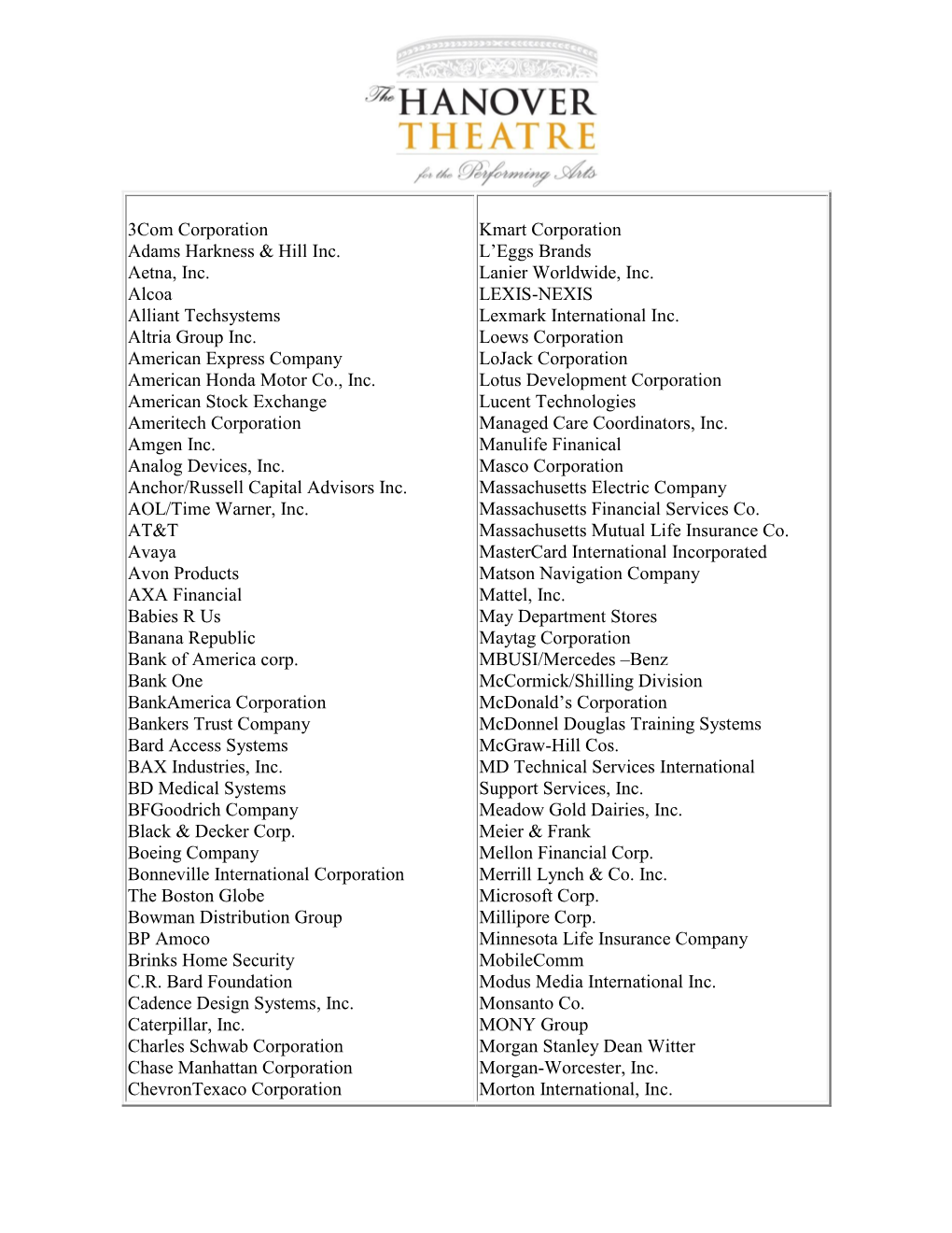 3Com Corporation Adams Harkness & Hill Inc. Aetna, Inc. Alcoa Alliant