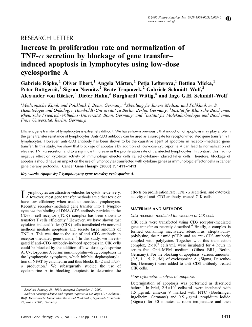 Increase in Proliferation Rate and Normalization of TNF- Secretion By