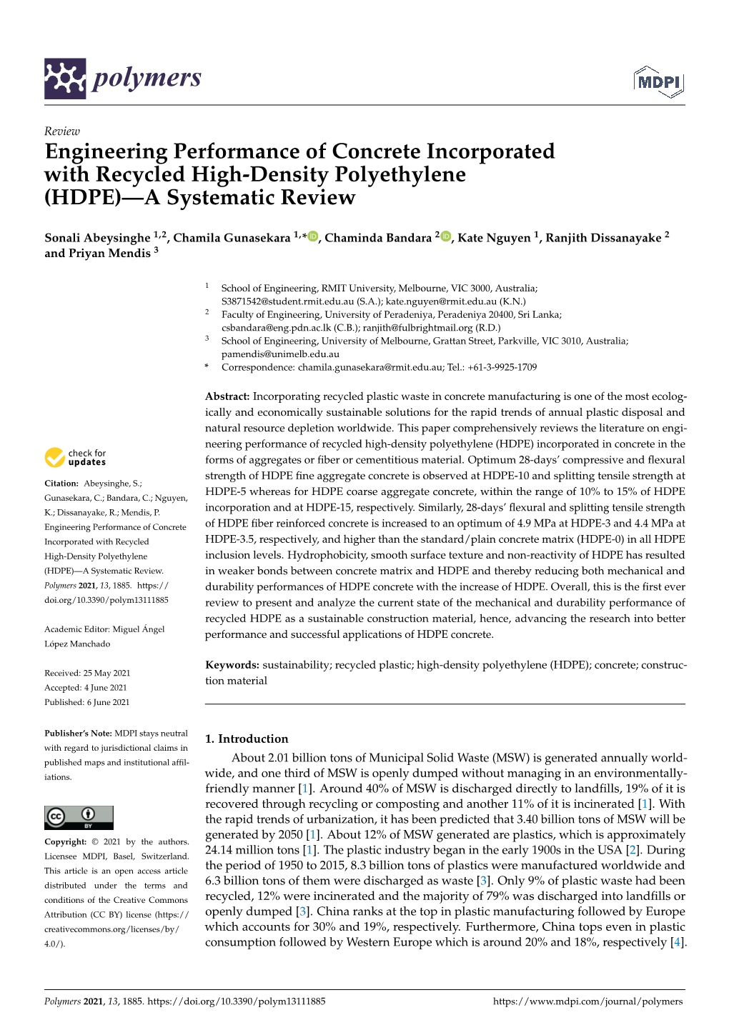 HDPE)—A Systematic Review