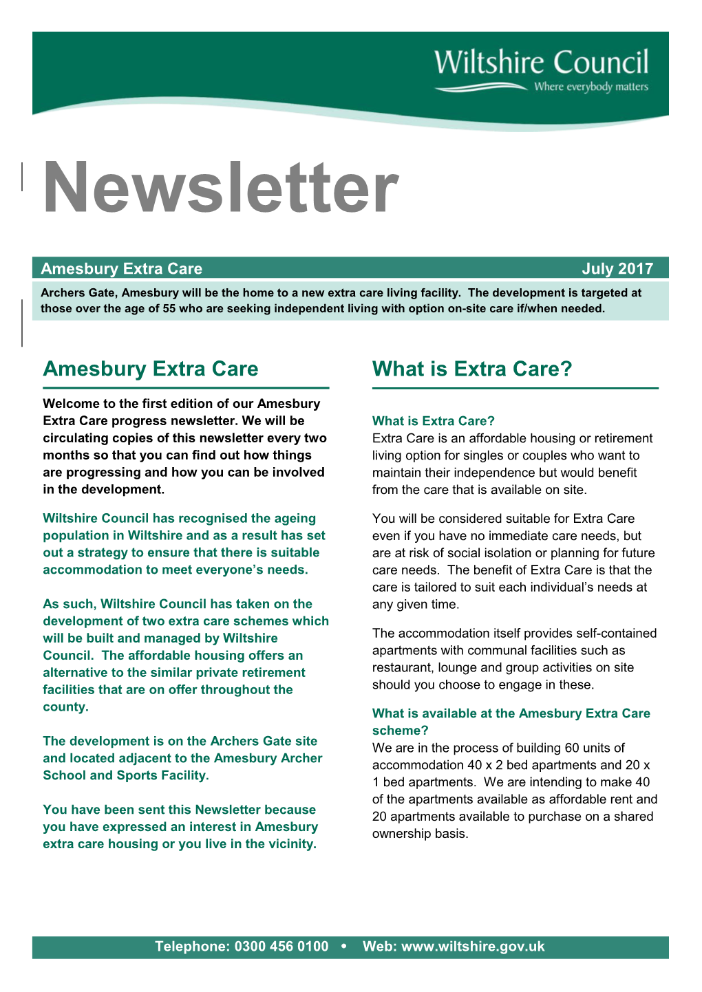 Amesbury Extra Care Housing Newsletter 1St Edition