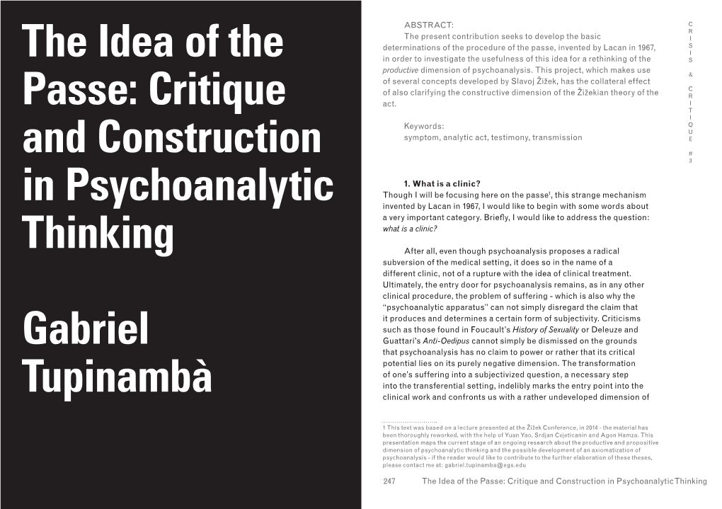 Critique and Construction in Psychoanalytic