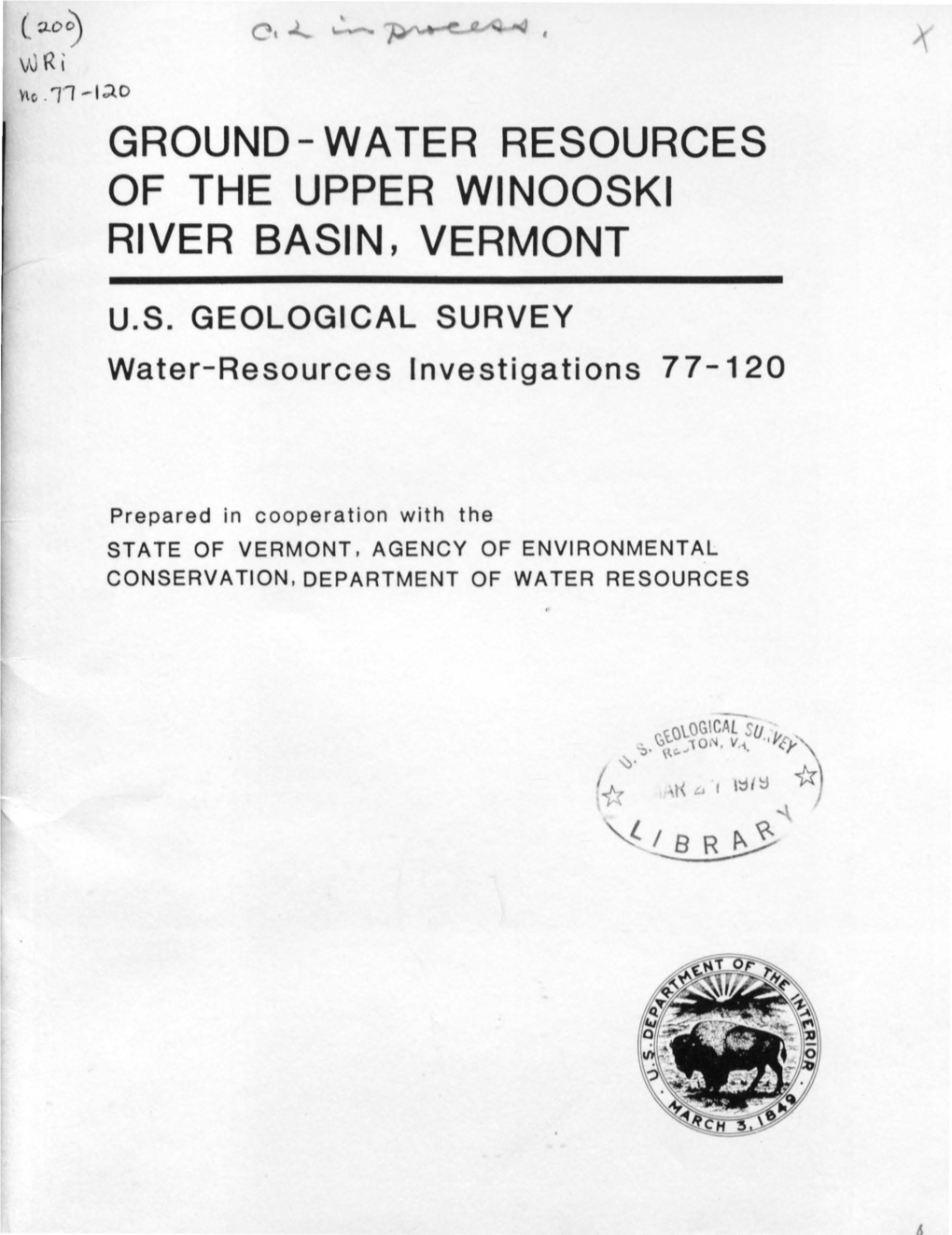 Ground- Water Resources of the Upper Winooski River Basin, Vermont