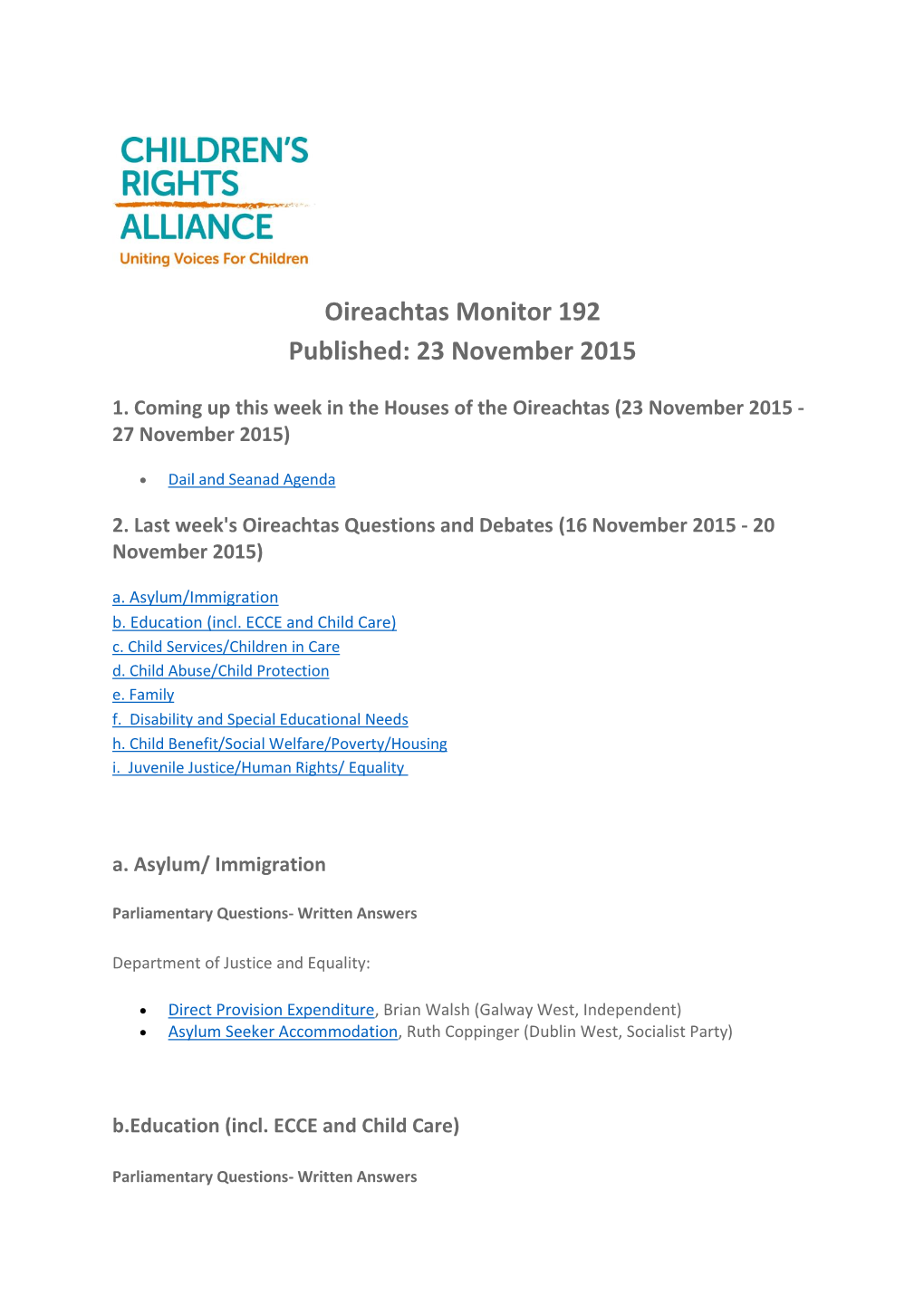 Oireachtas Monitor 192 Published: 23 November 2015