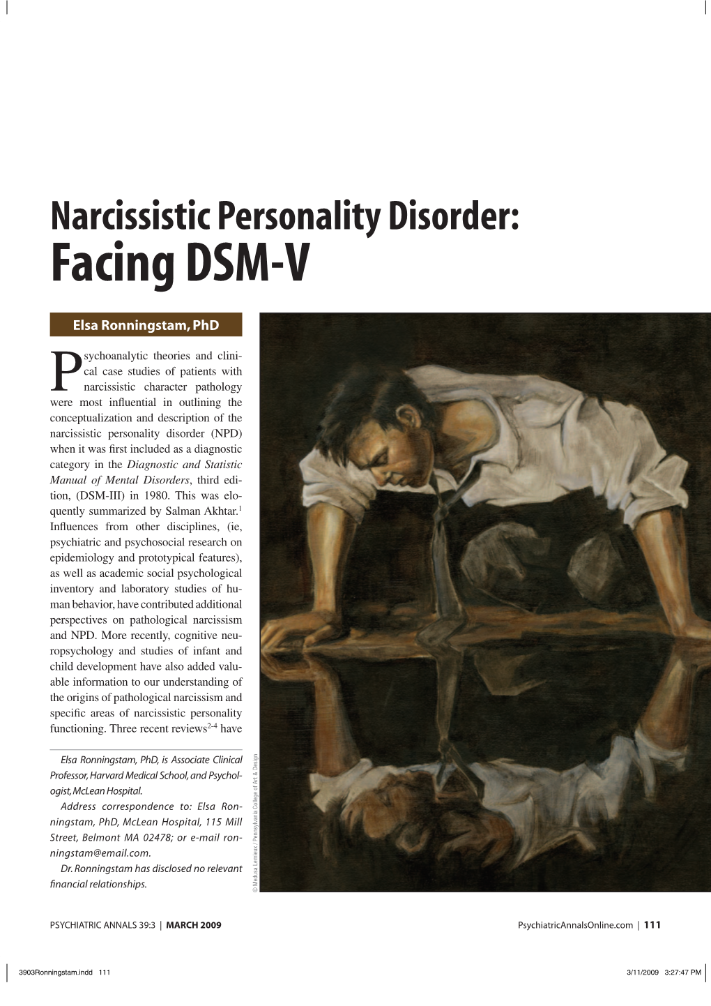 Narcissistic Personality Disorder: Facing DSM-V