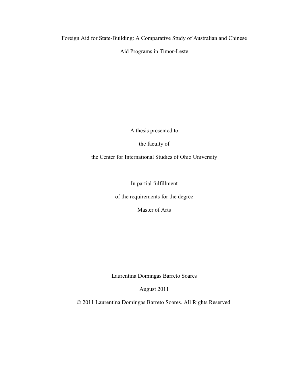 Foreign Aid for State-Building: a Comparative Study of Australian and Chinese