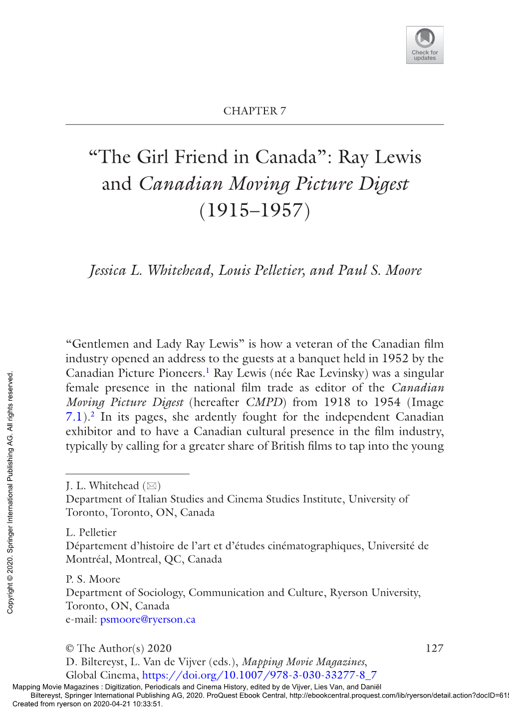 “The Girl Friend in Canada”: Ray Lewis and Canadian Moving Picture Digest (1915–1957)