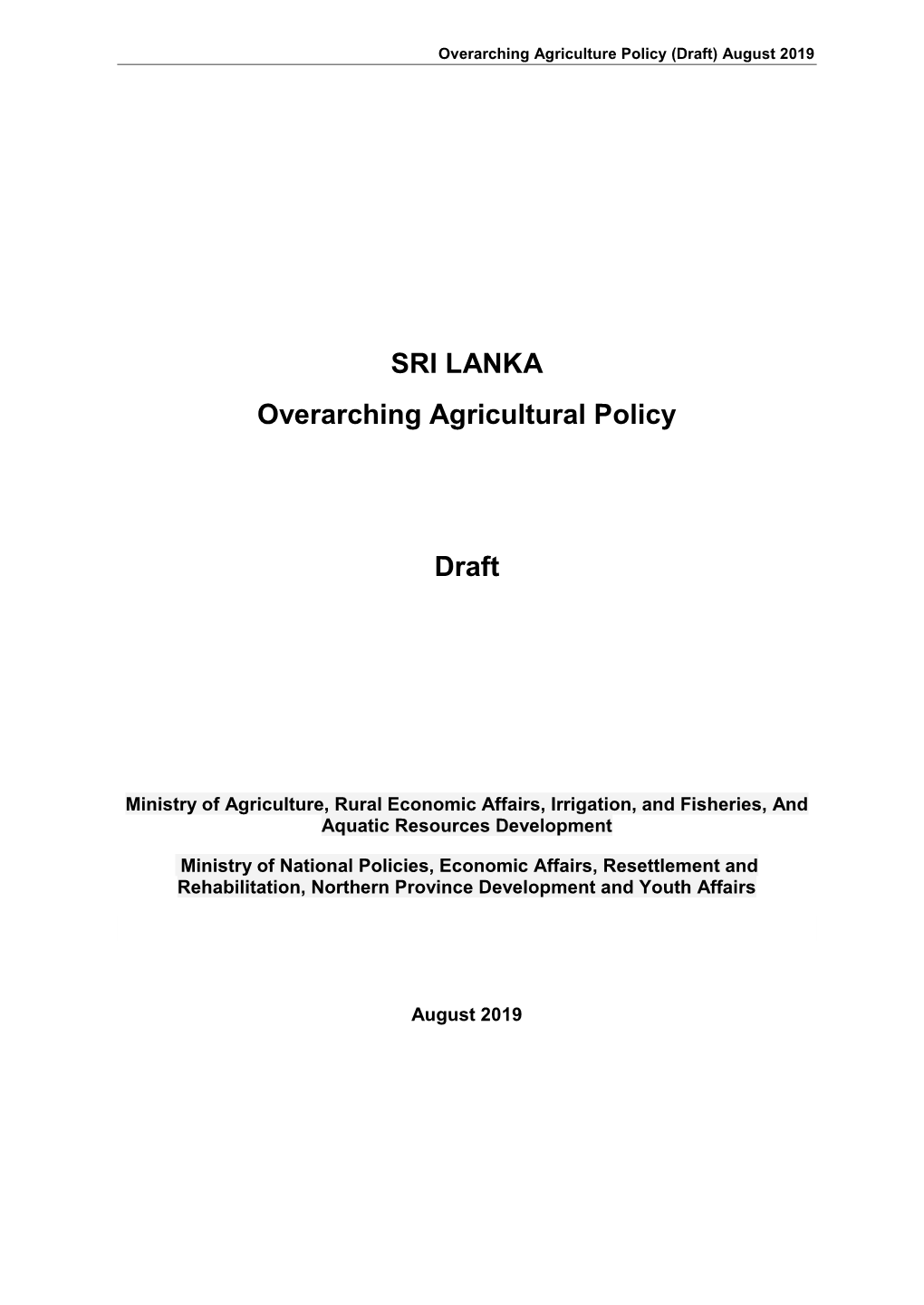 SRI LANKA Overarching Agricultural Policy Draft