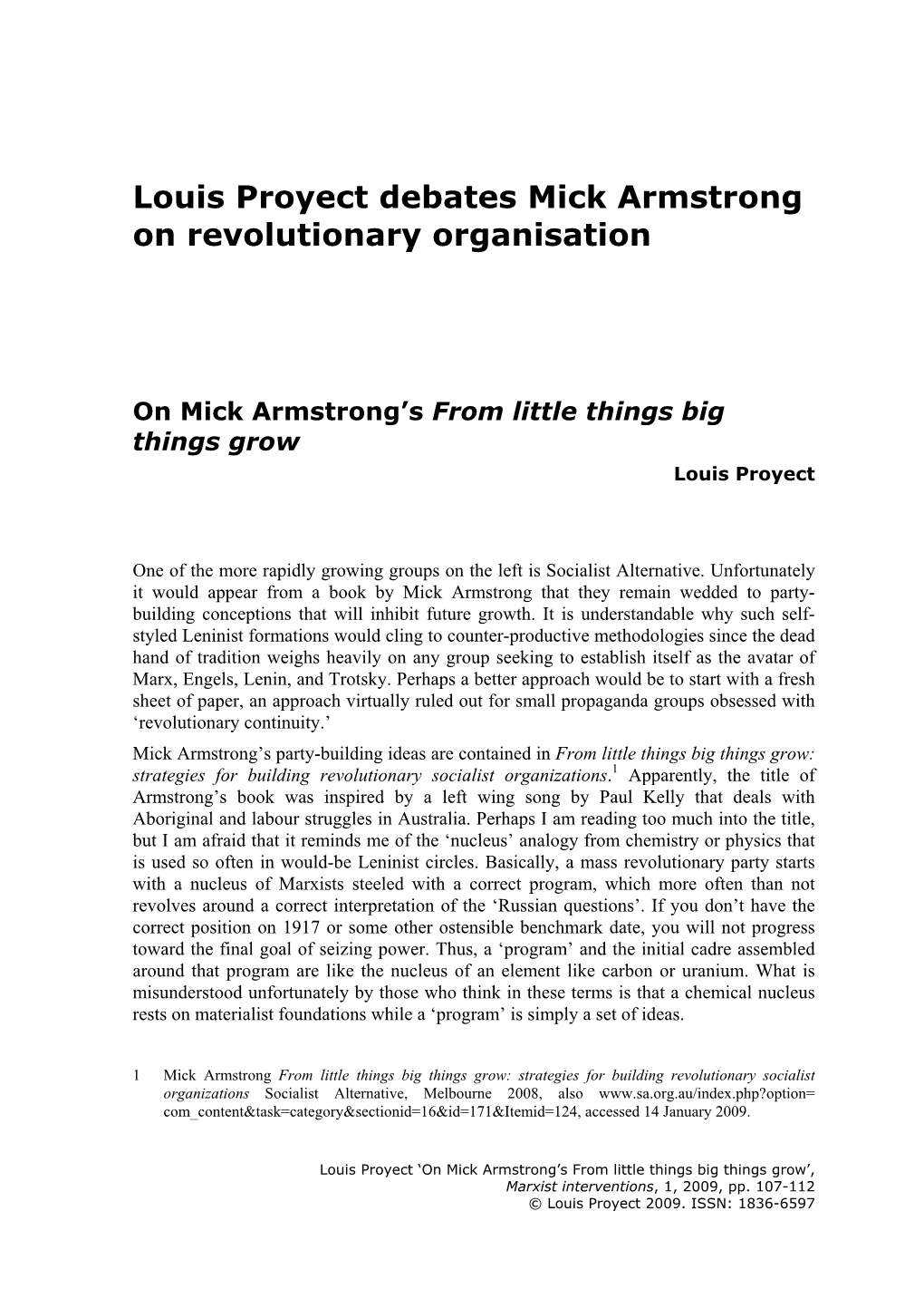 Louis Proyect Debates Mick Armstrong on Revolutionary Organisation