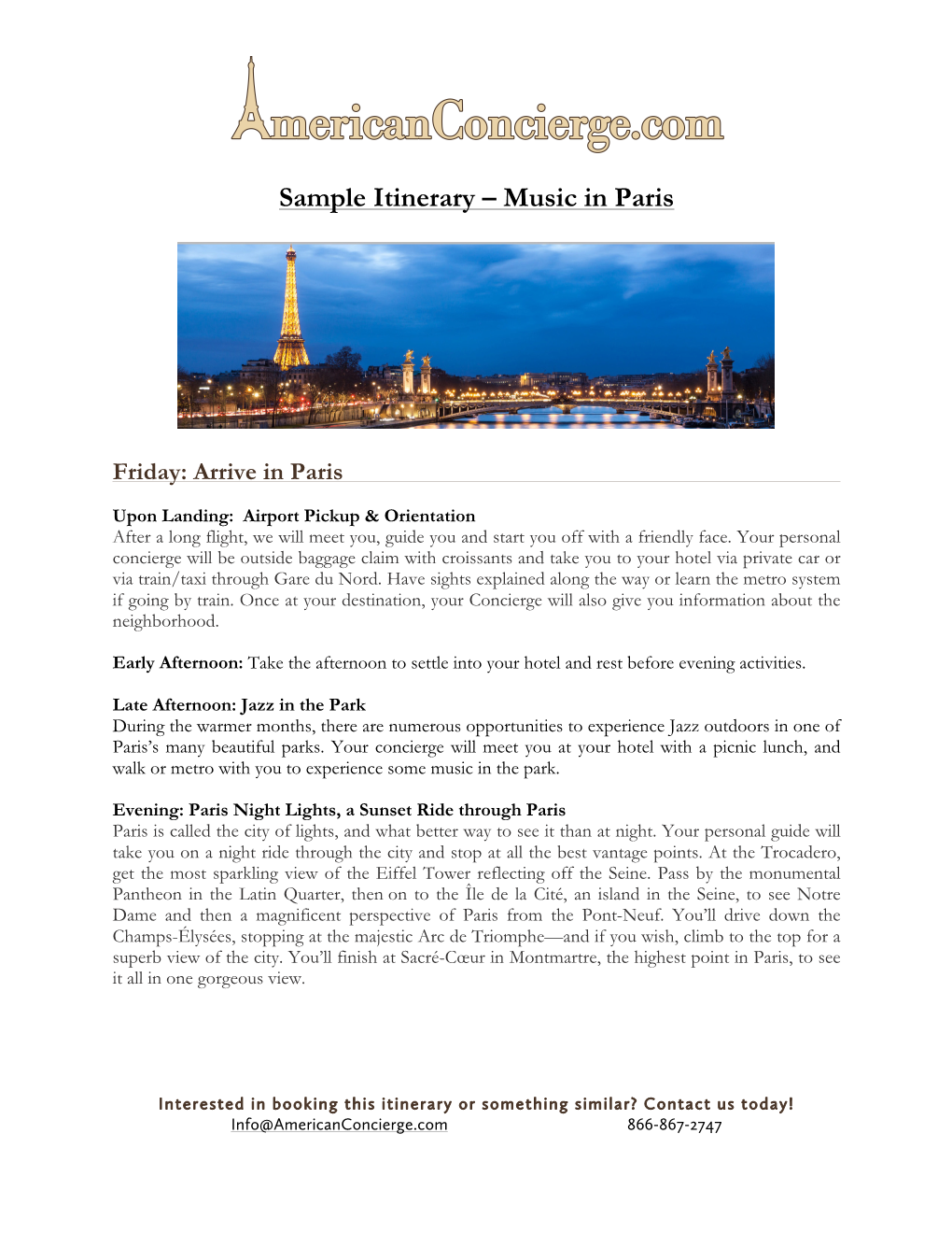 Sample Itinerary – Music in Paris