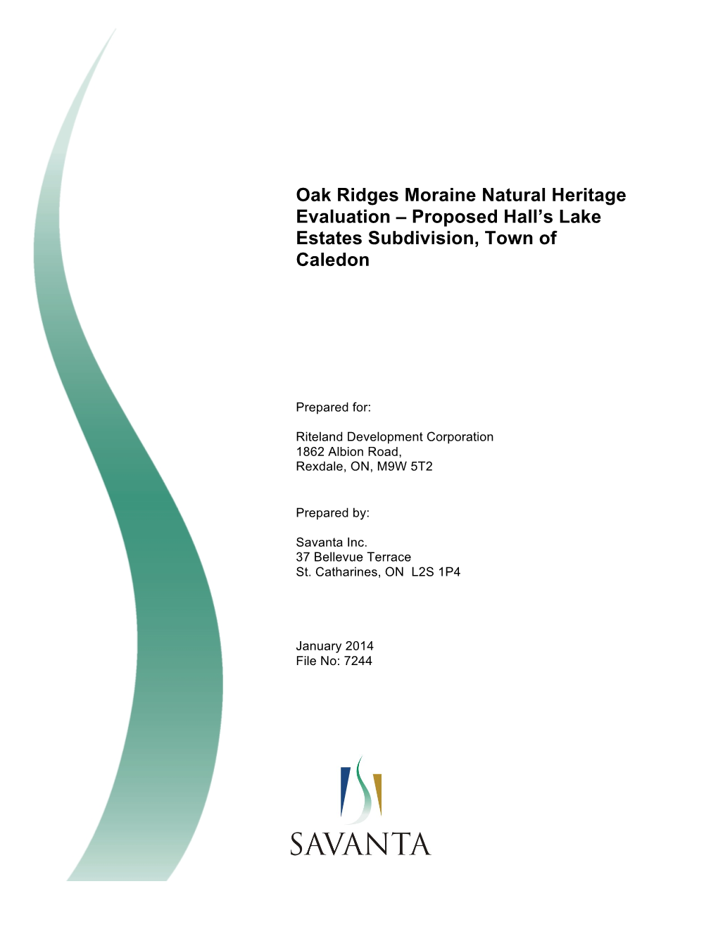 Oak Ridges Moraine Natural Heritage Evaluation – Proposed Hall's Lake